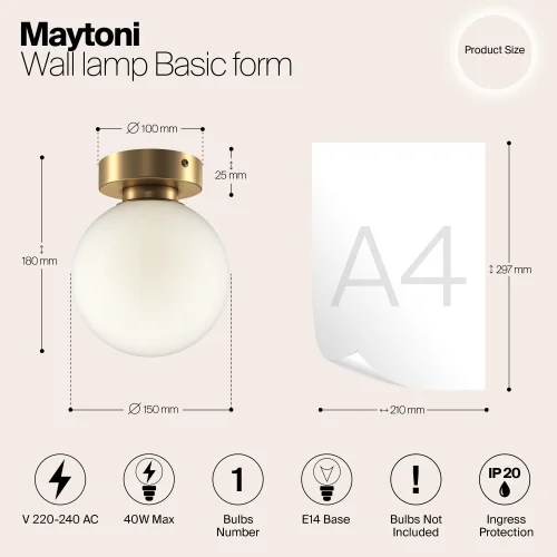 Бра Basic form MOD321WL-01G1 Maytoni белый на 1 лампу, основание золотое в стиле современный фото 9