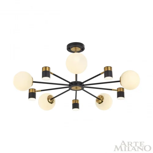 Люстра потолочная LED Ferrara-71040 274802/10 BK/GD Arte Milano белая на 10 ламп, основание чёрное в стиле современный фото 10