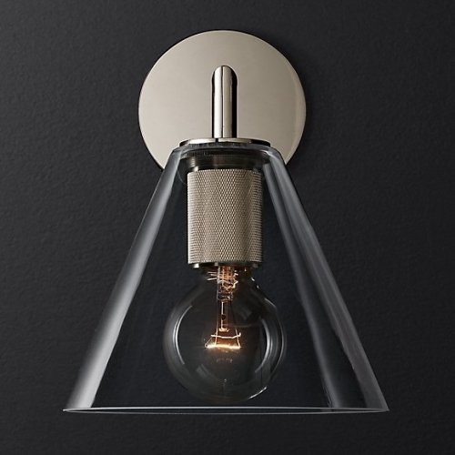 Бра RH Utilitaire Funnel Shade Single Sconce Silver 123271-22 ImperiumLoft прозрачный на 1 лампа, основание никель в стиле лофт 