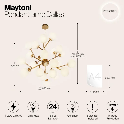 Люстра подвесная Dallas MOD545PL-24BS Maytoni белая на 24 лампы, основание золотое в стиле современный шар фото 7