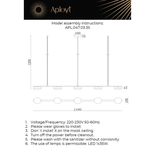 Светильник подвесной LED Usia APL.047.03.35 Aployt чёрный 1 лампа, основание чёрное в стиле современный хай-тек  фото 2