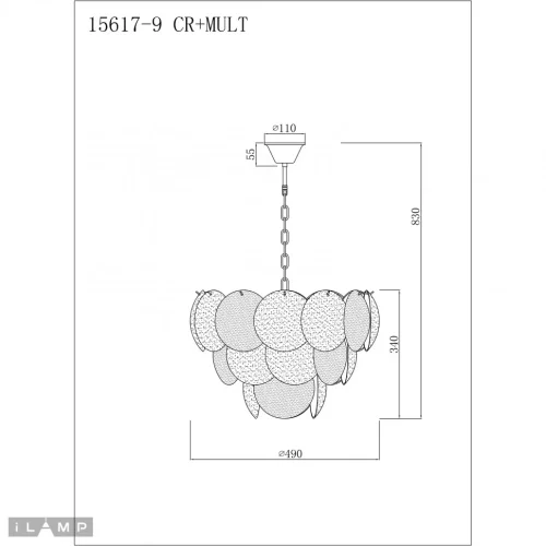 Люстра подвесная Rivoli 15617-9 CR+MULT iLamp прозрачная серая на 9 ламп, основание хром в стиле современный  фото 2