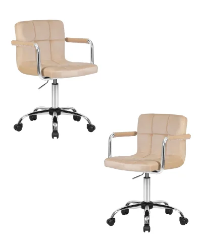Офисное кресло набор 2 шт. SET-2 9400-LM TERRY, цвет сиденья бежевый велюр (MJ9-10), цвет основания хромированная сталь Dobrin, /велюр, ножки/металл/хром, размеры - 810*950***580*580