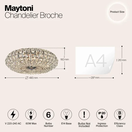 Люстра хрустальная Broche DIA902-06-N Maytoni прозрачная на 6 ламп, основание хром в стиле современный фото 9