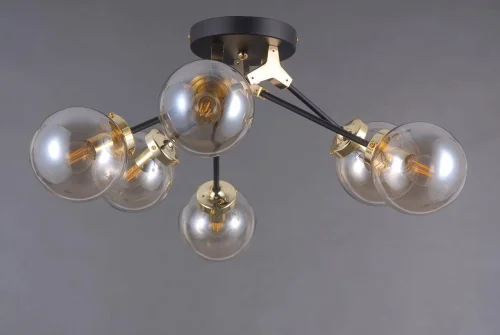 Люстра потолочная лофт Galassia VL1872L06 Vele Luce янтарная на 6 ламп, основание чёрное в стиле лофт молекула шар фото 4