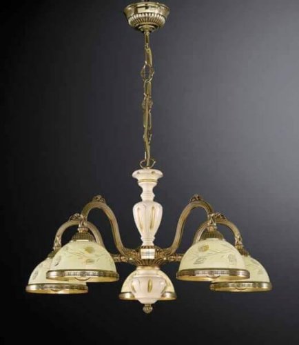 Люстра подвесная  L 6908/5 Reccagni Angelo жёлтая на 5 ламп, основание золотое в стиле кантри классический 