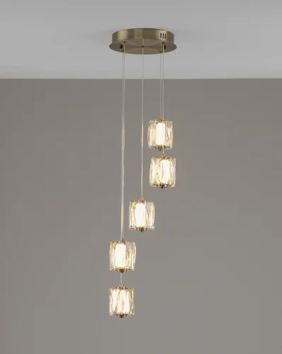 Светильник подвесной LED Prismique V11713-PL Moderli прозрачный на 5 ламп, основание латунь в стиле современный каскад фото 2