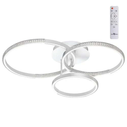 Люстра потолочная с пультом Calm 358924 Novotech белая прозрачная на 1 лампу, основание белое в стиле хай-тек современный с пультом кольца