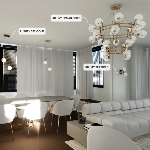 Люстра подвесная LUXURY SP16+8 GOLD Crystal Lux прозрачная на 24 лампы, основание золотое в стиле арт-деко молекула шар фото 6