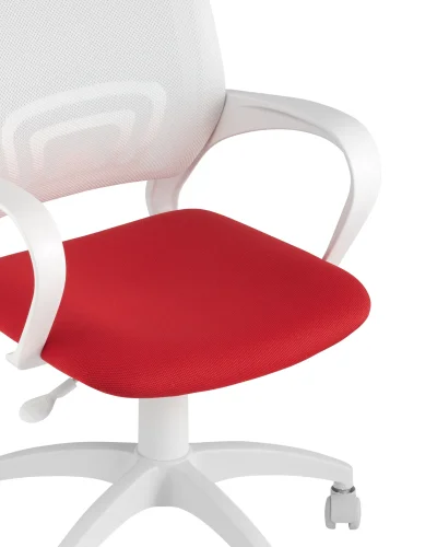 Кресло оператора Topchairs ST-BASIC-W красная ткань 26-22 крестовина белый пластик УТ000036062 Stool Group, красный/ткань, ножки/пластик/белый, размеры - ****635*605 фото 3