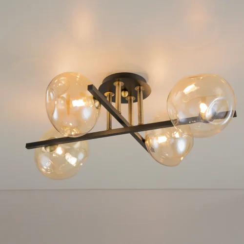 Люстра потолочная Девис CL201141 Citilux янтарная бежевая на 4 лампы, основание коричневое в стиле лофт современный шар