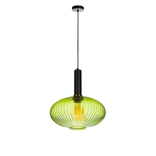 Светильник подвесной Iris 2072-C+BL LOFT IT зелёный на 1 лампу, основание чёрное в стиле лофт выдувное