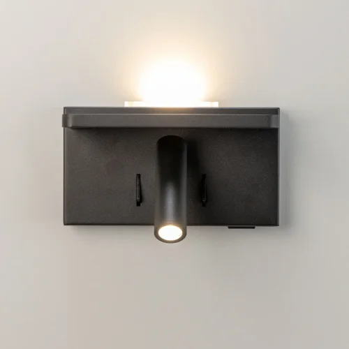 Бра с выключателем LED с беспроводной зарядкой Декарт CL704371 Citilux чёрный на 1 лампа, основание чёрное в стиле современный с полкой для чтения с беспроводной зарядкой фото 12