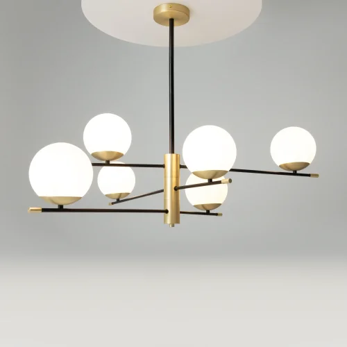 Люстра на штанге Nostalgia MOD048PL-06G Maytoni белая на 6 ламп, основание матовое золото в стиле современный шар фото 9