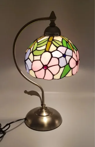 Настольная лампа Тиффани 888-804-01 Velante разноцветная 1 лампа, основание бронзовое металл в стиле тиффани цветы фото 2