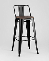 Стул барный TOLIX со спинкой черный глянцевый + темное дерево УТ000000676 Stool Group, чёрный/, ножки/металл/чёрный, размеры - ****430*430