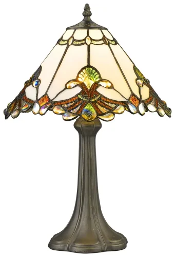 Настольная лампа Тиффани 863-804-01 Velante разноцветная 1 лампа, основание бронзовое коричневое металл в стиле тиффани орнамент