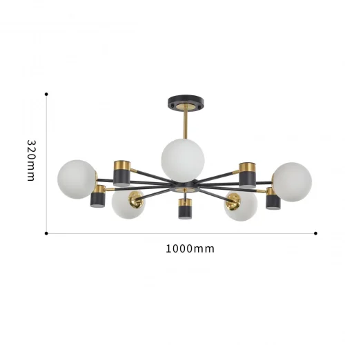 Люстра потолочная LED Ferrara-71040 274802/10 BK/GD Arte Milano белая на 10 ламп, основание чёрное в стиле современный фото 14