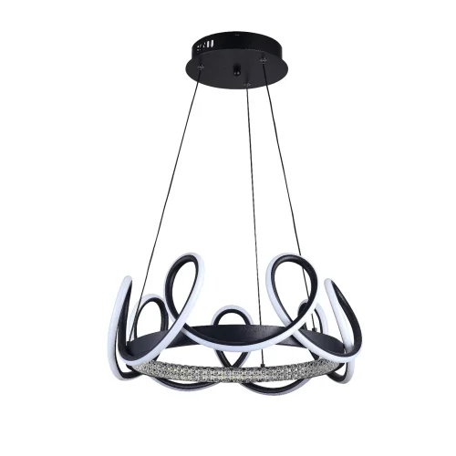 Люстра подвесная с пультом LED LAMPS 81289 Natali Kovaltseva белая чёрная на 1 лампу, основание чёрное в стиле современный хай-тек с пультом яндекс алиса сири фото 8