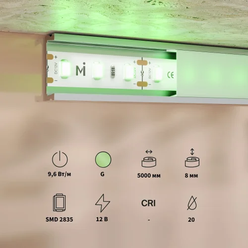 Светодиодная лента 12В 2835 9,6Вт/м Green 5м IP 20 201172 Maytoni цвет LED зелёный ЗелёныйK, световой поток Lm фото 2