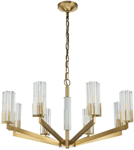 Люстра подвесная Malone 6035-8 BR CL Belfast прозрачная на 8 ламп, основание латунь в стиле современный  Люстра подвесная Malone 6035-8 BR CL Belfast прозрачная на 8 ламп, основание латунь в стиле современный