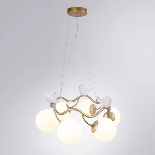Люстра подвесная Camomilla A9712LM-6SG Arte Lamp белая на 6 ламп, основание матовое золото в стиле современный флористика шар птички фото 2