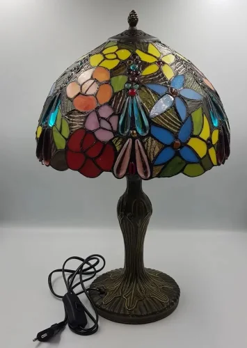 Настольная лампа Тиффани 885-804-01 Velante разноцветная 1 лампа, основание бронзовое коричневое металл в стиле тиффани цветы фото 6