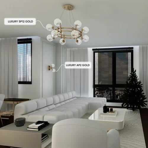 Люстра подвесная LUXURY SP12 GOLD Crystal Lux прозрачная на 12 ламп, основание золотое в стиле арт-деко молекула шар фото 4