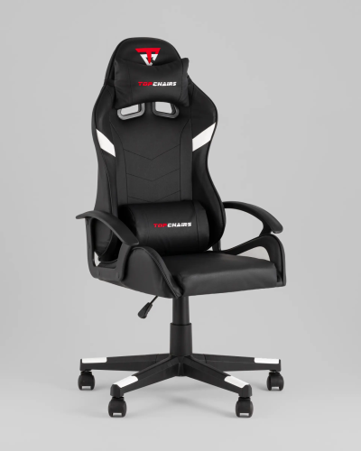 Кресло спортивное TopChairs Warden, черно-белый УТ000039483 Stool Group, чёрный/экокожа, ножки/полимер/чёрный, размеры - 1145*1245***500*470