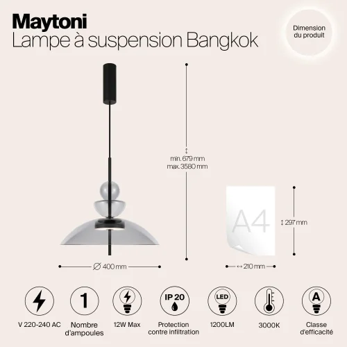 Светильник подвесной LED Bangkok MOD185PL-L11B3K3 Maytoni серый на 1 лампу, основание чёрное в стиле современный фото 8