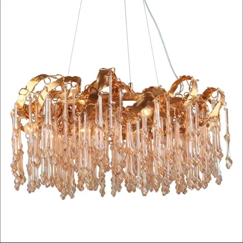 Люстра подвесная хрустальная Cerreto OML-85013-10 Omnilux янтарная на 10 ламп, основание золотое в стиле классический 