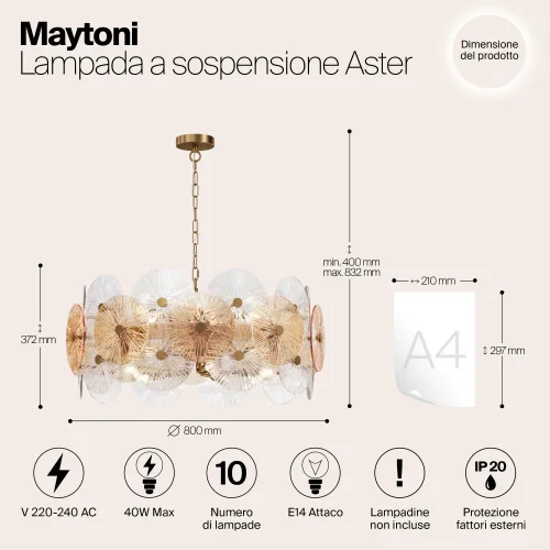 Люстра подвесная Aster MOD007PL-10G Maytoni янтарная на 10 ламп, основание золотое в стиле современный арт-деко фото 8