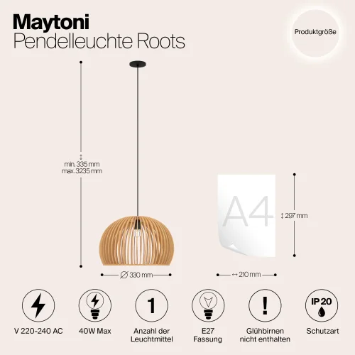 Светильник подвесной Roots MOD195PL-01W Maytoni коричневый бежевый на 1 лампу, основание чёрное в стиле современный лофт кантри фото 14