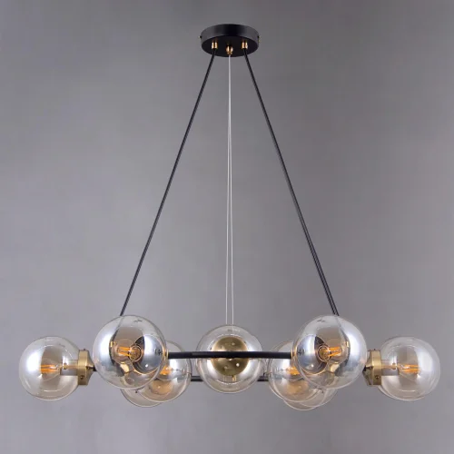 Люстра подвесная Планета CL105195 Citilux прозрачная янтарная на 9 ламп, основание венге в стиле современный лофт шар фото 3