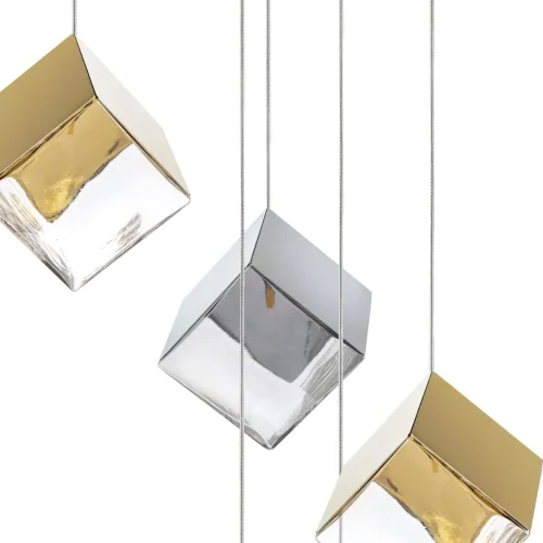 Светильник подвесной Qubica 805569 Lightstar прозрачный хром золотой 6 ламп, основание серебряное в стиле современный арт-деко каскад фото 7