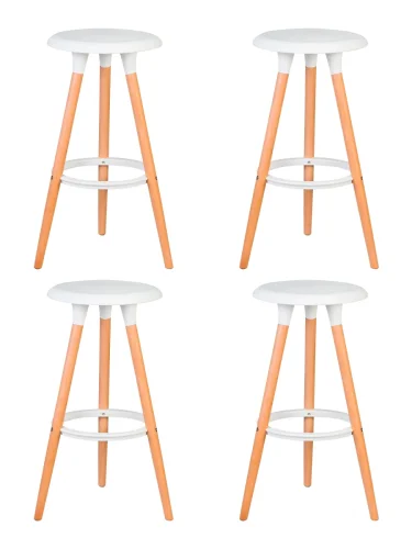 Табурет барный набор 4 шт. SET-4 652PP-LMZL ROYCE, цвет сиденья белый (W-02), цвет основания светлый бук Dobrin, /полимер, ножки/металл/дерево/светлый бук, размеры - *770***470*470