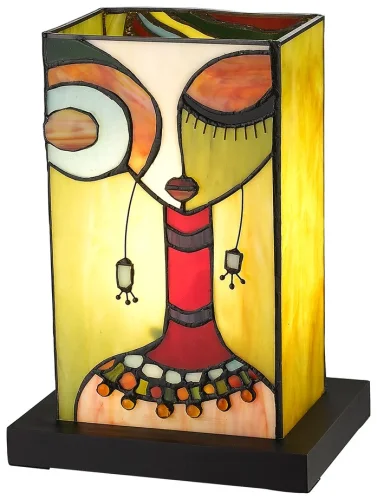 Настольная лампа Тиффани 809-804-01 Velante разноцветная 1 лампа, основание чёрное металл в стиле тиффани девушка