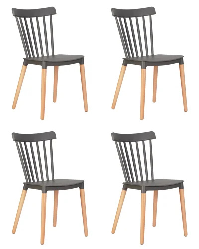 Стул обеденный набор 4 шт. SET-4 687PP-LMZL THEO, цвет сиденья тёмно-серый (GR-04), цвет основания светлый бук Dobrin, /полимер, ножки/дерево/светлый бук, размеры - *840***460*500