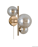 Бра с выключателем Molly V10786-3W Moderli янтарный прозрачный 3 лампы, основание золотое в стиле модерн молекула шар