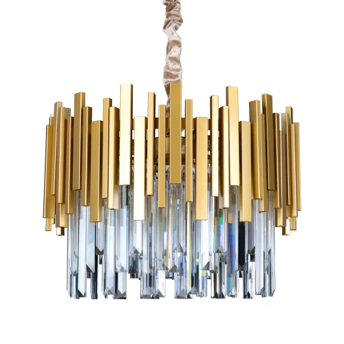 Люстра подвесная хрустальная Carisio OML-72803-09 Omnilux золотая прозрачная на 9 ламп, основание золотое в стиле классика  фото 2