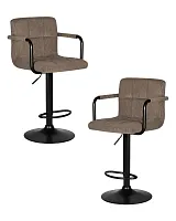 Стул барный набор 2 шт. SET-2 5011_BlackBase-LM KRUGER ARM BLACK, цвет сиденья какао вельвет (LAR-E2041-05), цвет основания черный Dobrin, /экокожа, ножки/металл/чёрный, размеры - 920*1130***510*490