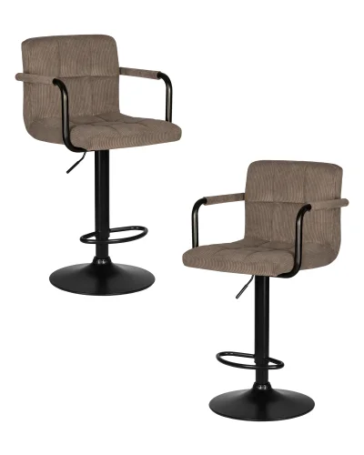 Стул барный набор 2 шт. SET-2 5011_BlackBase-LM KRUGER ARM BLACK, цвет сиденья какао вельвет (LAR-E2041-05), цвет основания черный Dobrin, /экокожа, ножки/металл/чёрный, размеры - 920*1130***510*490