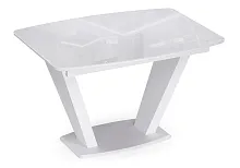 Стол на тумбе Петир 120(160)х80 ультра белый / белый / камень белый 517335 Woodville столешница белая из стекло