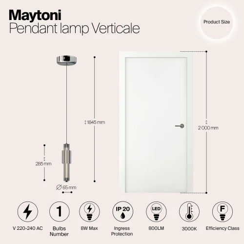 Светильник подвесной LED Verticale MOD308PL-L9CH3K Maytoni прозрачный на 1 лампу, основание хром в стиле современный фото 3
