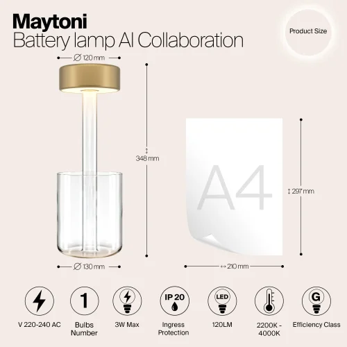 Настольная лампа LED AI Collaboration MOD229TL-L3G3K1 Maytoni золотая на 1 лампу, основание прозрачное стекло в стиле современный хай-тек беспроводная зарядка фото 4