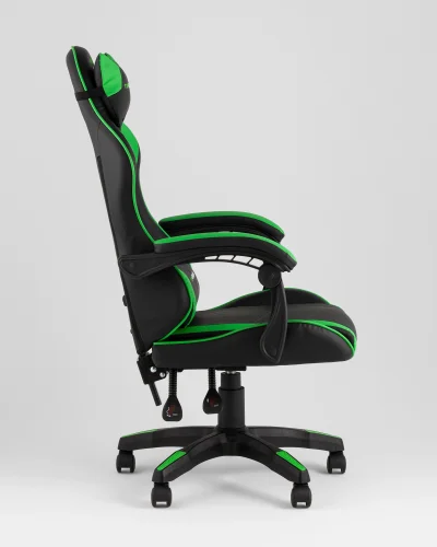 Кресло спортивное TopChairs Shadow, черно-зеленый УТ000039465 Stool Group, чёрный зелёный/экокожа, ножки/пластик/чёрный, размеры - *1270**** фото 3