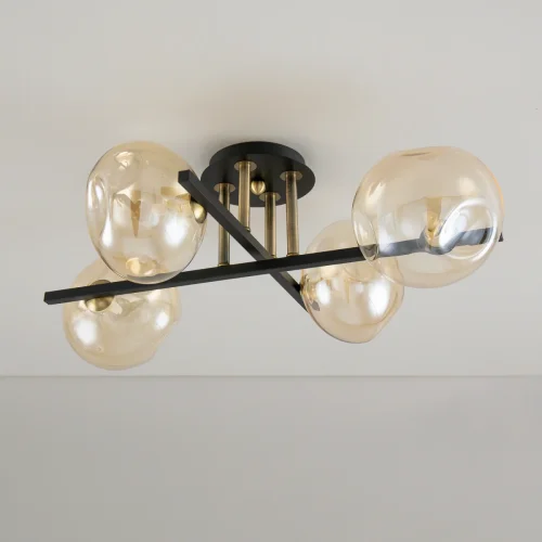 Люстра потолочная Девис CL201141 Citilux янтарная бежевая на 4 лампы, основание коричневое в стиле лофт современный шар фото 3