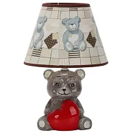 Настольная лампа Marcheno OML-16404-01 Omnilux разноцветная 1 лампа, основание коричневое красное металл керамика в стиле современный медведь
