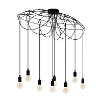 Светильник подвесной лофт Hogsmill 43322 Eglo без плафона 8 ламп, основание чёрное в стиле лофт паук