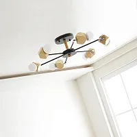 Люстра на штанге JX D78 Black 204241-26 ImperiumLoft бежевая коричневая на 6 ламп, основание чёрное в стиле современный 